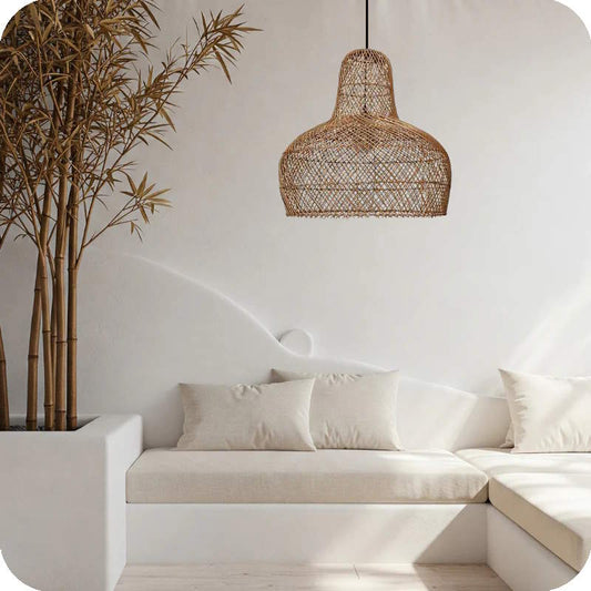 Lampada a sospensione in rattan Abella – lampada a sospensione rotonda in rattan – 4Shine