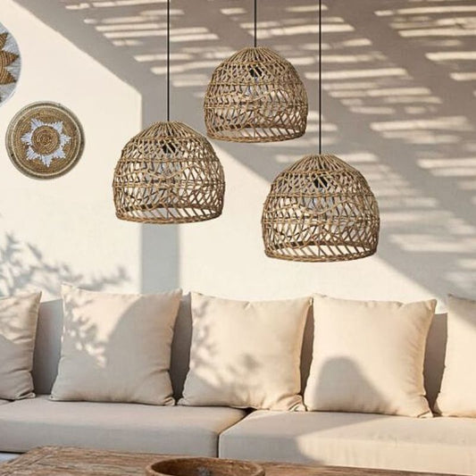 Lámpara colgante de ratán Ravi S – lámpara colgante redonda – 4Shine 
